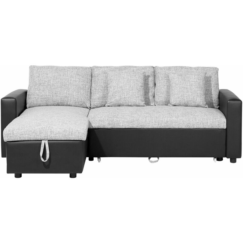 Beliani - Ecksofa Schwarz Grau Polsterbezug L-Förmig Rechtsseitig Schlaffunktion Traditionell Modern Wohnzimmer - Grau