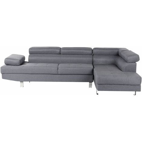 Ecksofa Grau Polsterbezug L-Förmig Linksseitig Traditionell Modern Wohnzimmer