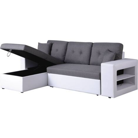 Ecksofa reversibel mit Schlaffunktion "Axel" - 3-Sitzer - Weiß / Grau