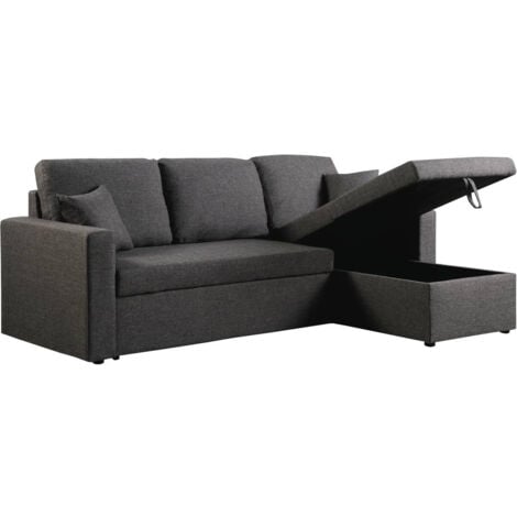 HABITAT ET JARDIN Ecksofa reversibel mit Schlaffunktion und Stauraum "Alain" - 3-Sitzer - Grau