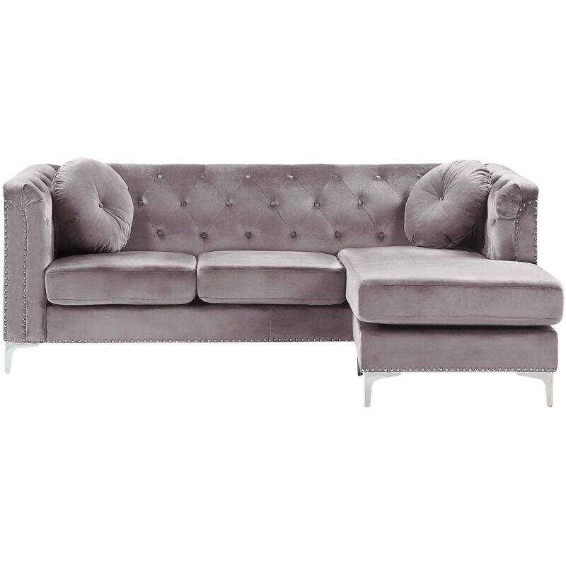 Beliani - Ecksofa Grau Aus Samtstoff L-förmig Linksseitig Mit Zierkissen Wohnzimmer Modernes Design