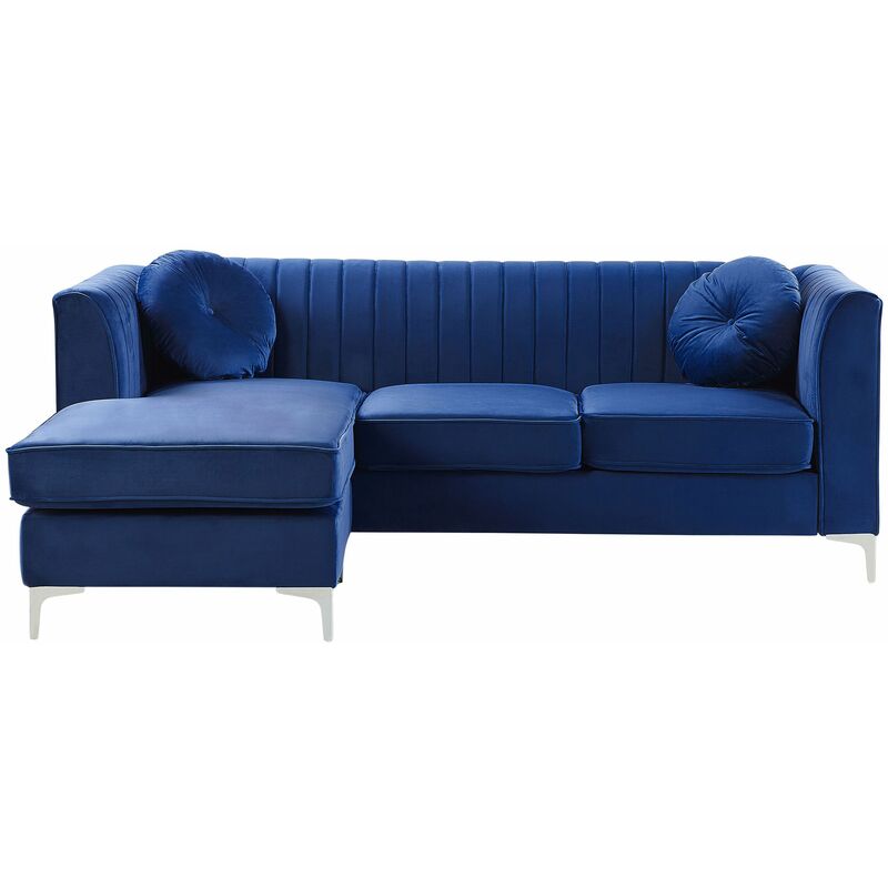 Ecksofa Blau aus Samtstoff L-Förmig Rechtsseitig mit Zierkissen Wohnzimmer Modernes Design - Blau