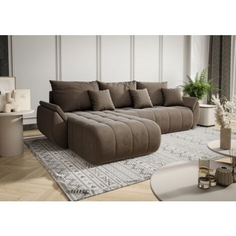 Ecksofa Schlafsofa AKITA Stoff Monolith Braun Ottomane Links
