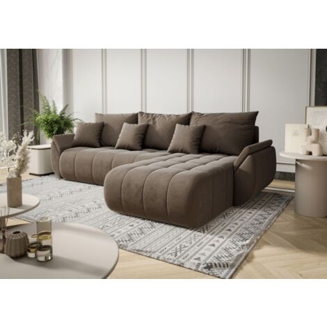 Ecksofa Schlafsofa AKITA Stoff Monolith Braun Ottomane Rechts