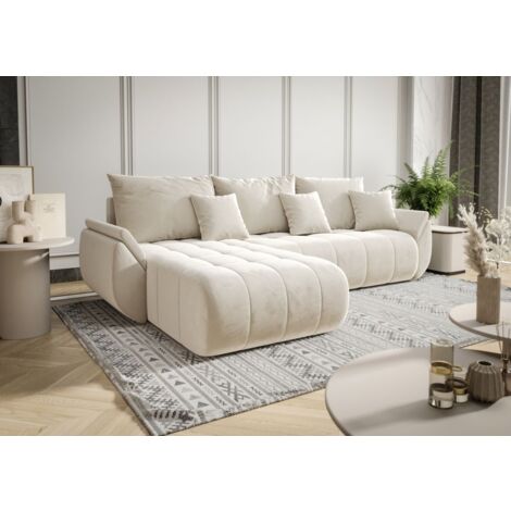 Ecksofa Schlafsofa AKITA Stoff Monolith Creme Ottomane Links