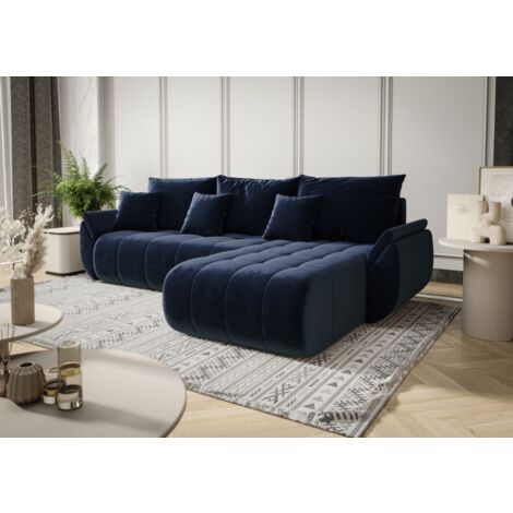 Ecksofa Schlafsofa AKITA Stoff Monolith Dunkelblau Ottomane Rechts