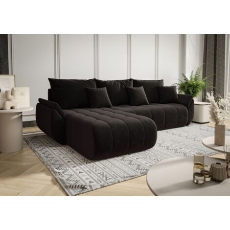 Ecksofa Schlafsofa AKITA Stoff Monolith Dunkelgrau Ottomane Links