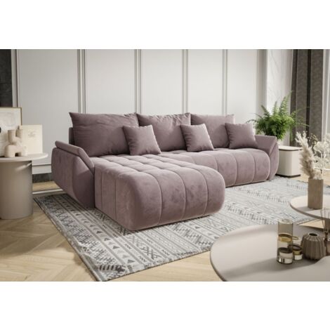 Ecksofa Schlafsofa AKITA Stoff Monolith Flieder Ottomane Links