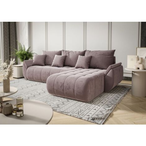 Ecksofa Schlafsofa AKITA Stoff Monolith Flieder Ottomane Rechts