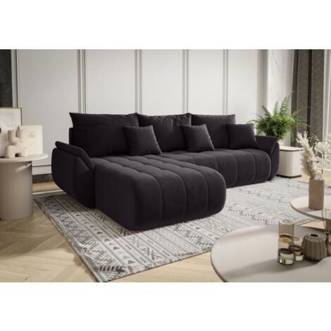 Ecksofa Schlafsofa AKITA Stoff Monolith Grafit Ottomane Links