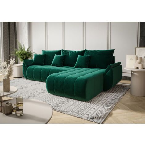 Ecksofa Schlafsofa AKITA Stoff Monolith Grün Ottomane Rechts