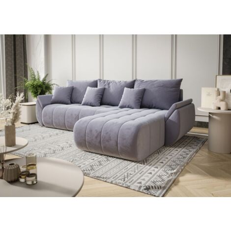 Ecksofa Schlafsofa AKITA Stoff Monolith Hellblau Ottomane Rechts