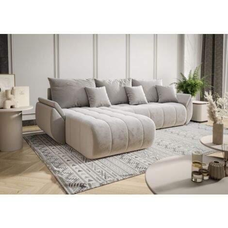 Ecksofa Schlafsofa AKITA Stoff Monolith Hellgrau Ottomane Links