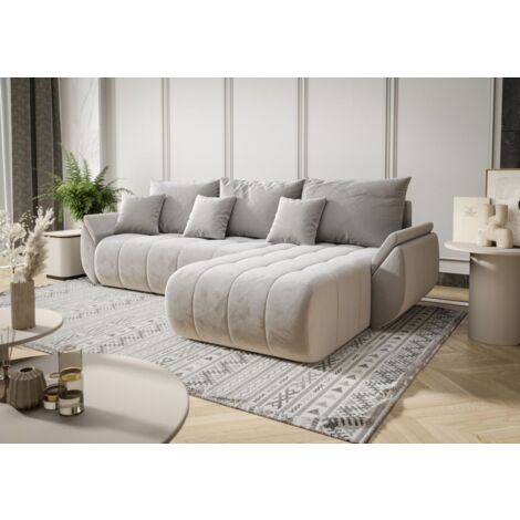 Ecksofa Schlafsofa AKITA Stoff Monolith Hellgrau Ottomane Rechts