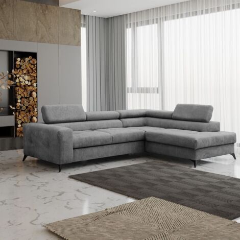 Ecksofa Schlafsofa AMADEO Stoff Anafi Anthrazit Ottomane Rechts