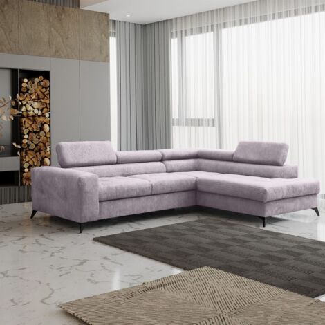 Ecksofa Schlafsofa AMADEO Stoff Anafi Lavendel Ottomane Rechts