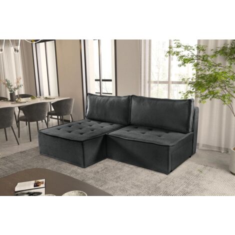 Ecksofa Schlafsofa AMALIA Stoff Raven Anthrazit Ottomane Links