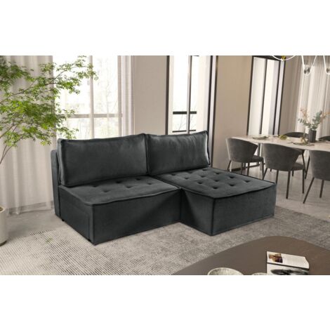 Ecksofa Schlafsofa AMALIA Stoff Raven Anthrazit Ottomane Rechts