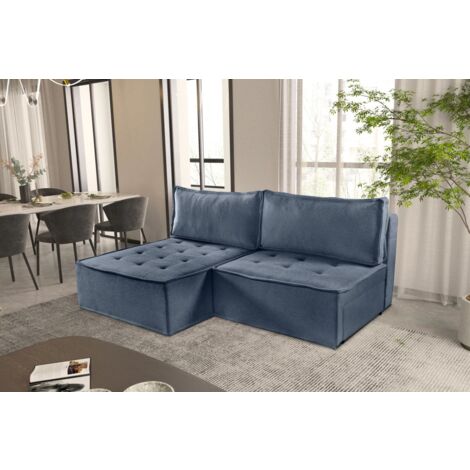 Ecksofa Schlafsofa AMALIA Stoff Raven Blau Ottomane Links