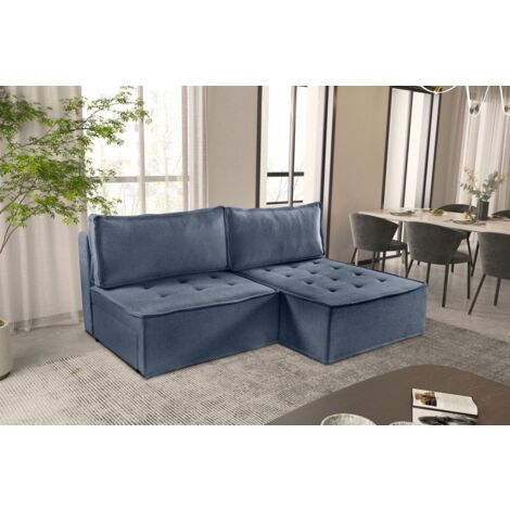 Ecksofa Schlafsofa AMALIA Stoff Raven Blau Ottomane Rechts