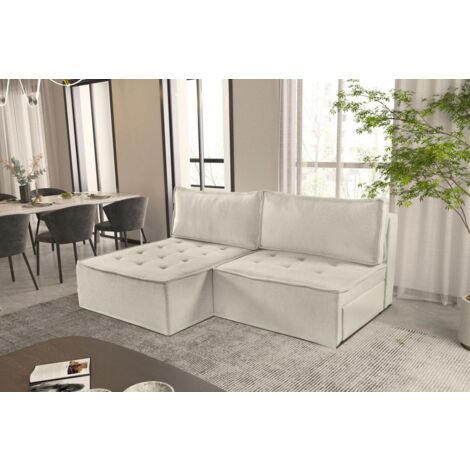 Ecksofa Schlafsofa AMALIA Stoff Raven Creme Ottomane Links