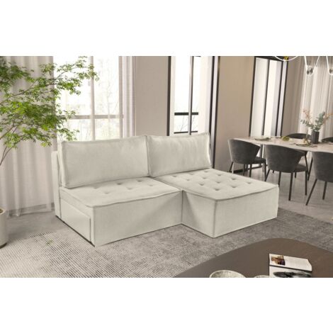 Ecksofa Schlafsofa AMALIA Stoff Raven Creme Ottomane Rechts