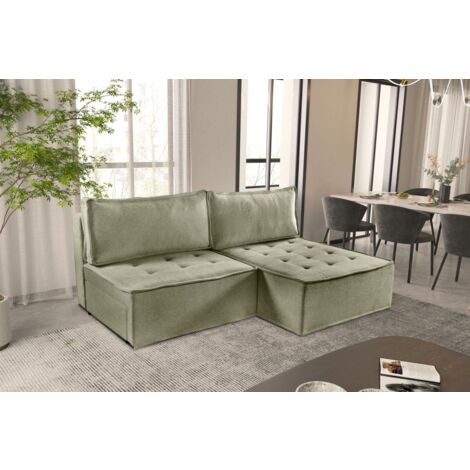 Ecksofa Schlafsofa AMALIA Stoff Raven Grün Ottomane Rechts