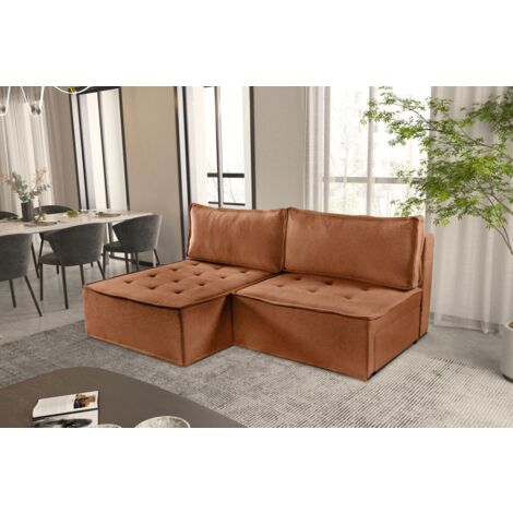 Ecksofa Schlafsofa AMALIA Stoff Raven Rostbraun Ottomane Links