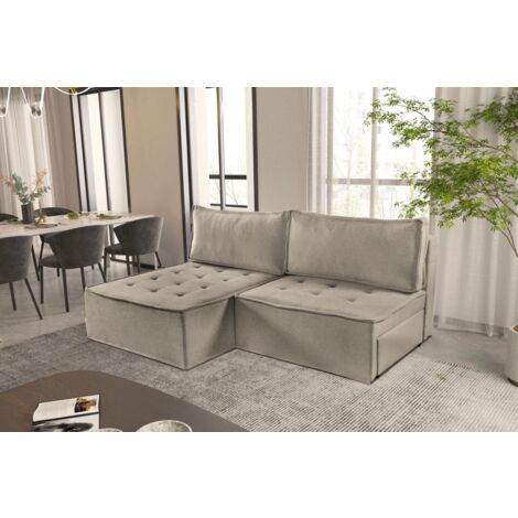 Ecksofa Schlafsofa AMALIA Stoff Raven Taupe Ottomane Links