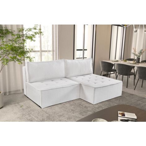 Ecksofa Schlafsofa AMALIA Stoff Raven Weiß Ottomane Rechts