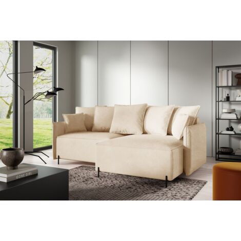 Ecksofa Schlafsofa BETTO Stoff Now or Never Beige Ottomane Rechts