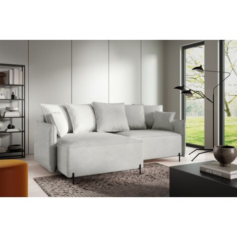 Ecksofa Schlafsofa BETTO Stoff Now or Never Hellgrau Ottomane Links