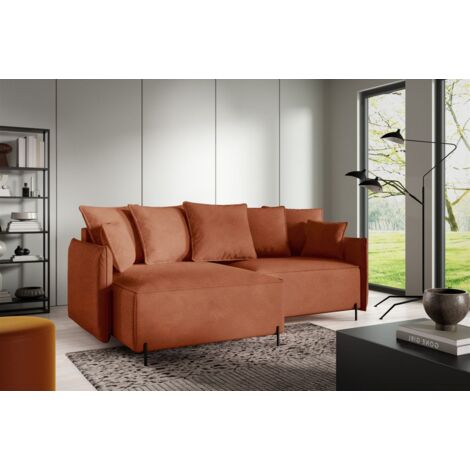 Ecksofa Schlafsofa BETTO Stoff Now or Never Rostbraun Ottomane Links