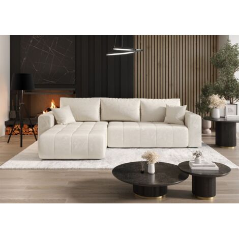 Ecksofa Schlafsofa CAMILA Stoff Monolith Creme Ottomane Links