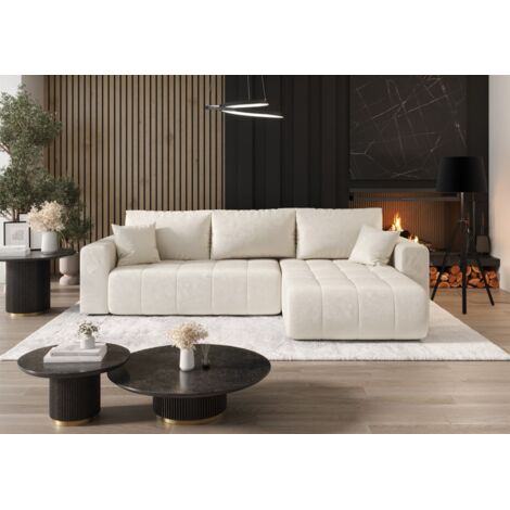 Ecksofa Schlafsofa CAMILA Stoff Monolith Creme Ottomane Rechts