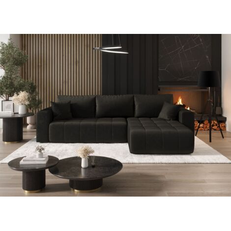 Ecksofa Schlafsofa CAMILA Stoff Monolith Dunkelgrau Ottomane Rechts