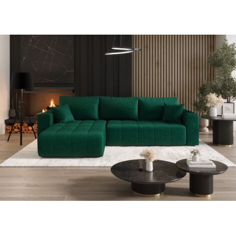 Ecksofa Schlafsofa CAMILA Stoff Monolith Grün Ottomane Links
