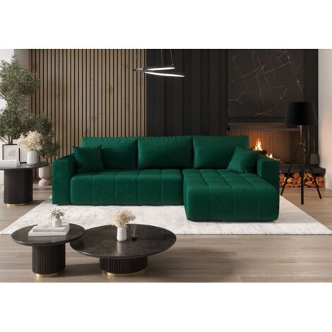 Ecksofa Schlafsofa CAMILA Stoff Monolith Grün Ottomane Rechts