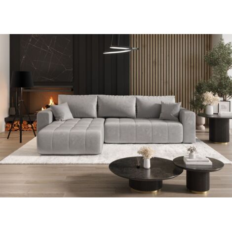 Ecksofa Schlafsofa CAMILA Stoff Monolith Hellgrau Ottomane Links