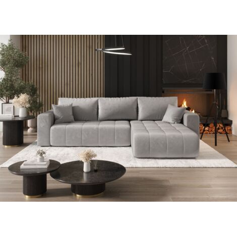 Ecksofa Schlafsofa CAMILA Stoff Monolith Hellgrau Ottomane Rechts
