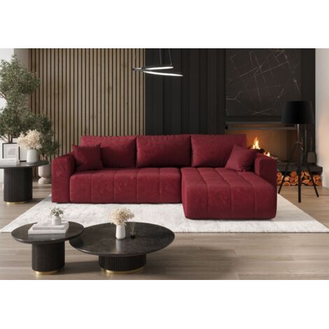 Ecksofa Schlafsofa CAMILA Stoff Monolith Rot Ottomane Rechts