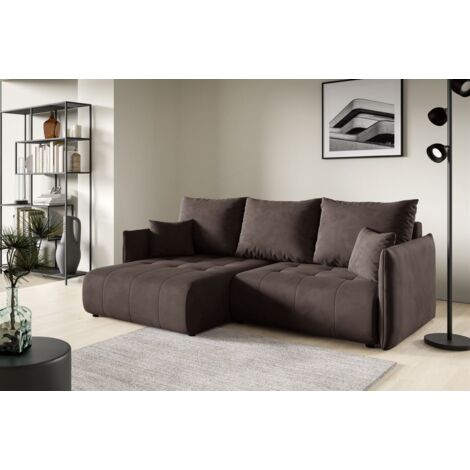 Ecksofa Schlafsofa CANIO Stoff Monolith Dunkelbraun Ottomane Links