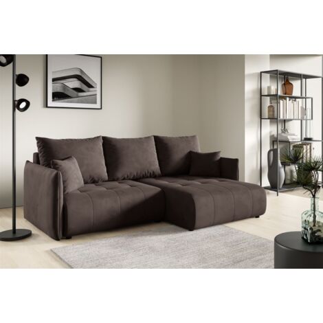 Ecksofa Schlafsofa CANIO Stoff Monolith Dunkelbraun Ottomane Rechts