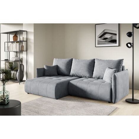 Ecksofa Schlafsofa CANIO Stoff Monolith Grau Ottomane Links