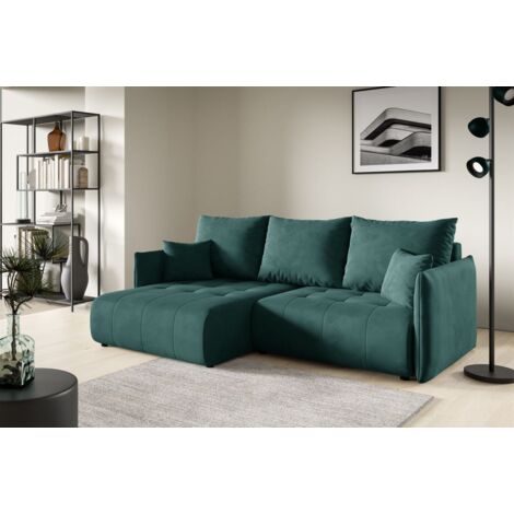 Ecksofa Schlafsofa CANIO Stoff Monolith Grün Ottomane Links