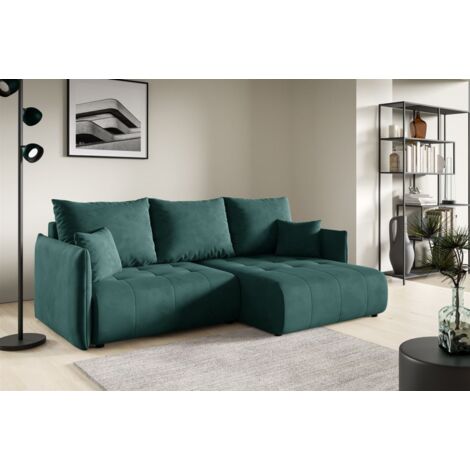 Ecksofa Schlafsofa CANIO Stoff Monolith Grün Ottomane Rechts