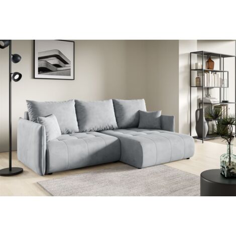 Ecksofa Schlafsofa CANIO Stoff Monolith Hellgrau Ottomane Rechts