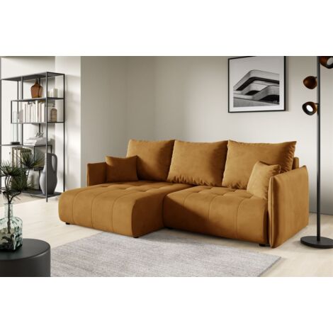 Ecksofa Schlafsofa CANIO Stoff Monolith Honiggelb Ottomane Links