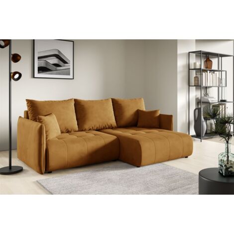 Ecksofa Schlafsofa CANIO Stoff Monolith Honiggelb Ottomane Rechts