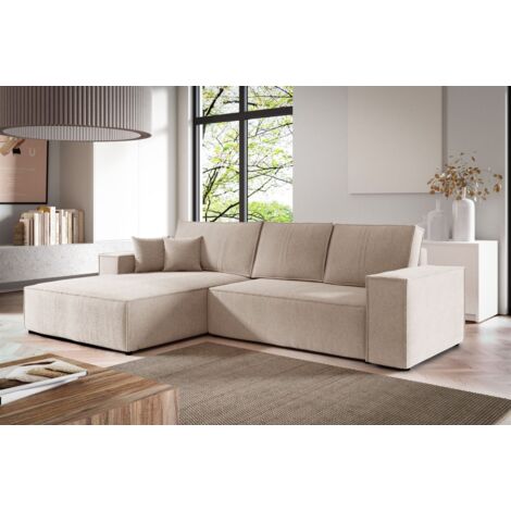 Ecksofa Schlafsofa CORUNIA Stoff Aragon Beige Ottomane Links